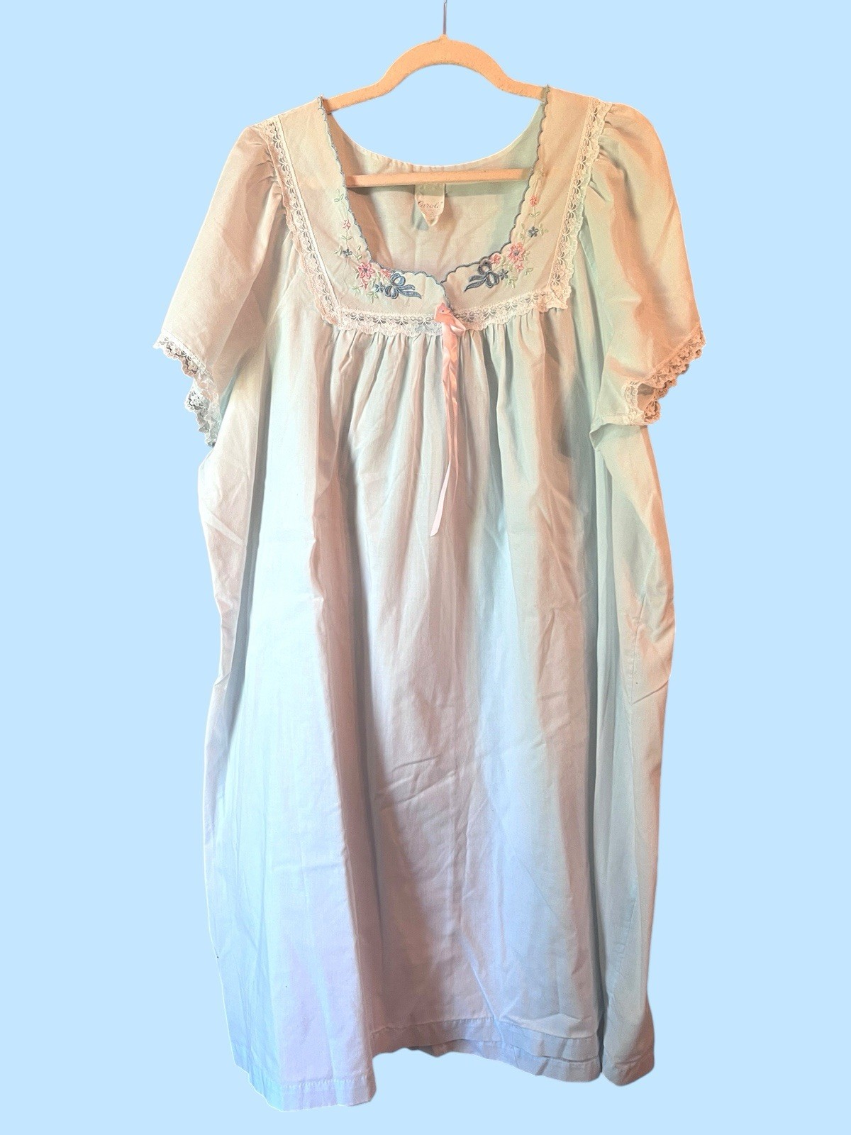 Vintage Carole 1X Pink Nightgown Embroidered Lace Cotton Cottagecore Midi
