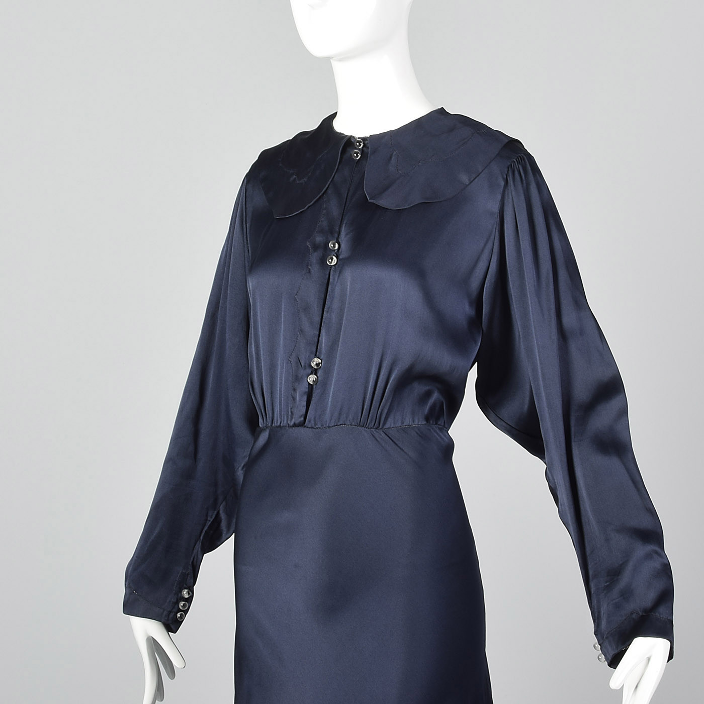 XXL 1930s Navy Silk Long Sleeve Dress Formal Gown Evening Plus Size Volup 30s