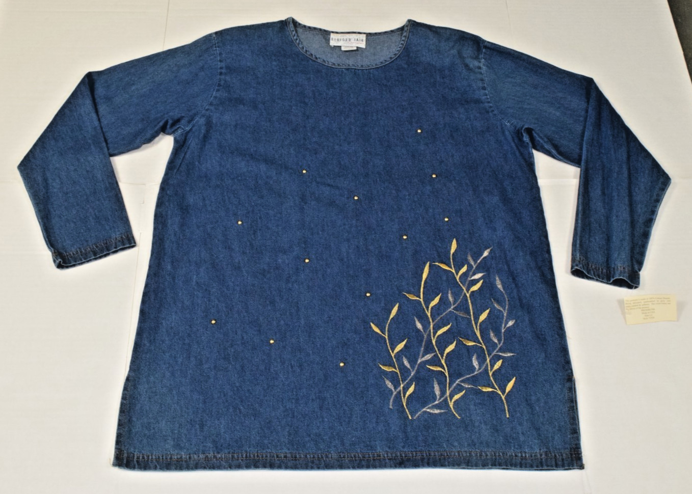 Vintage Top and Pants Set Bedford Fair Size L 90s Blue Denim Embroidered NWT