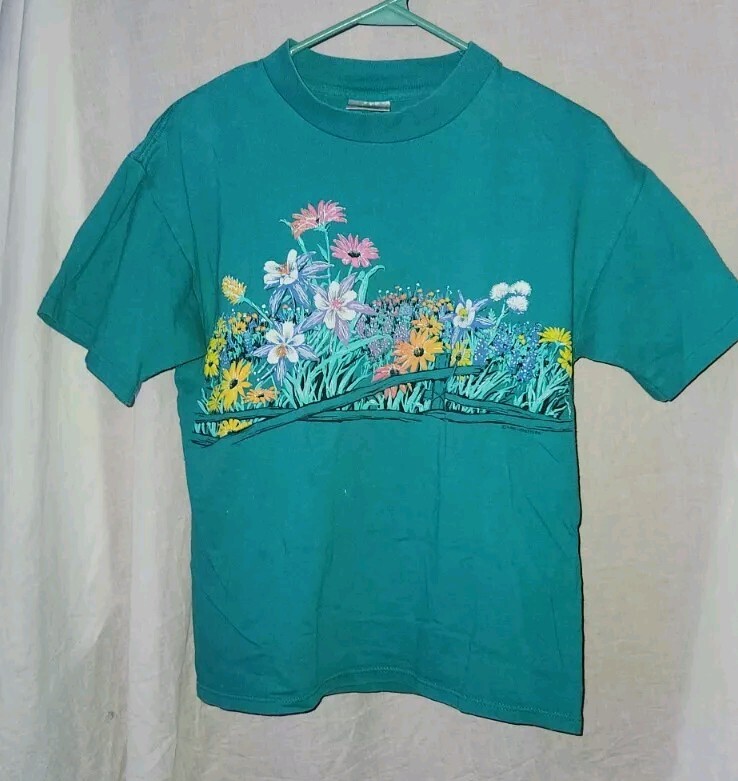 VTG Single Stitch Womens Lifestyles 1990 Tee Oneita USA M Flower Garden Wrap