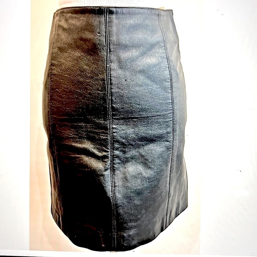 Vintage Hugo Buscati Collection Black Leather Skirt Size 2