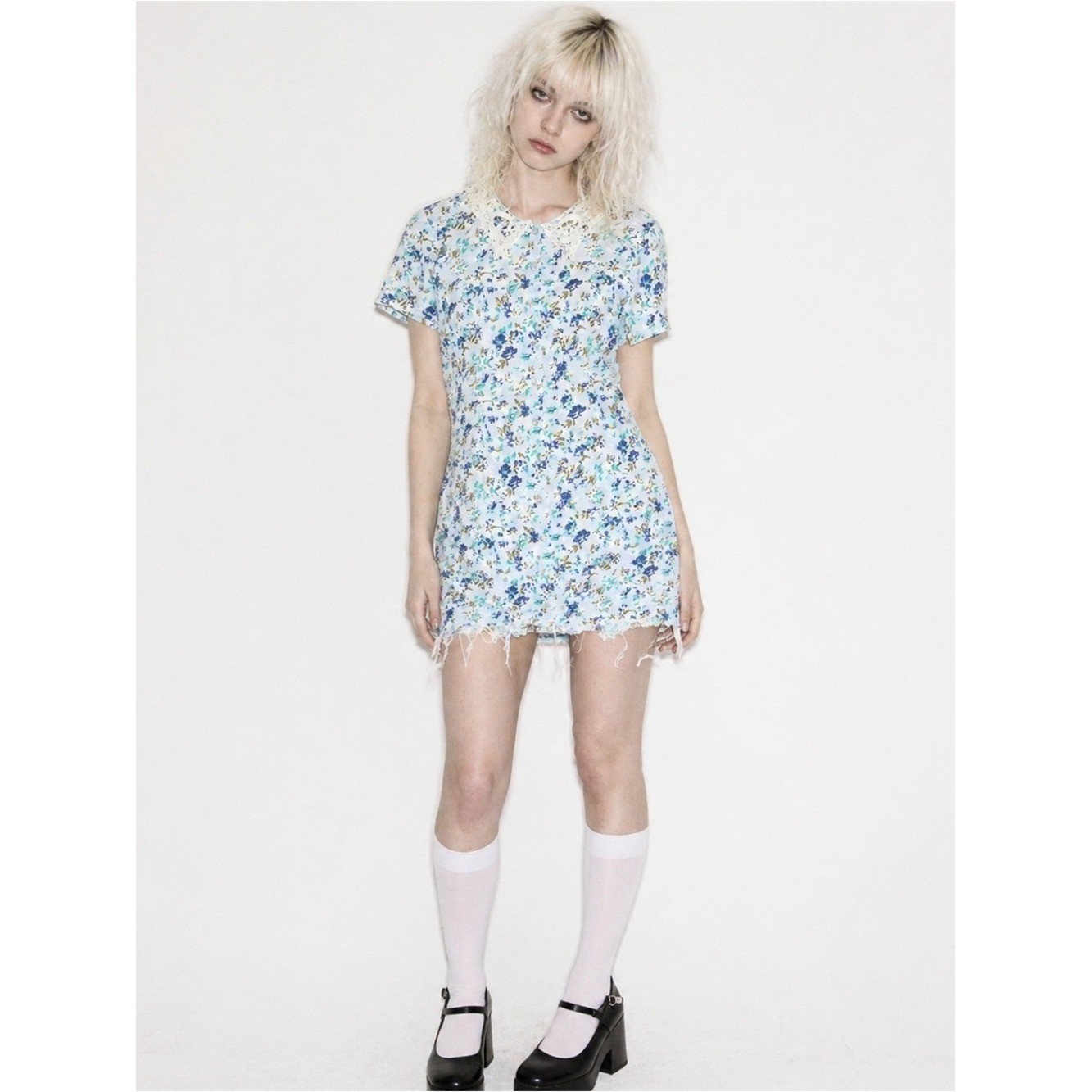 Grunge Courtney Love Mini Dress Crochet Collar Button Front Womens 8 90s Vtg