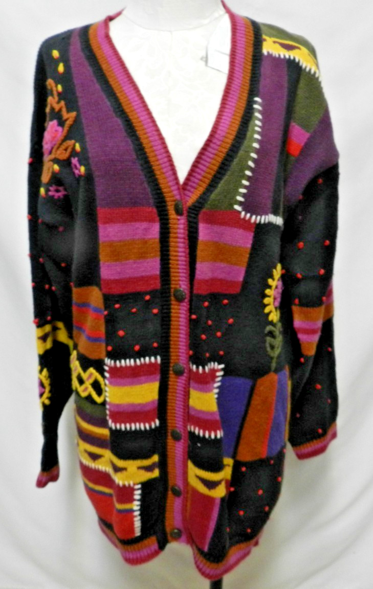 Bonnie and Bill Vintage cardigan sweater Sunflower Oversized Size Sz Medium Md M