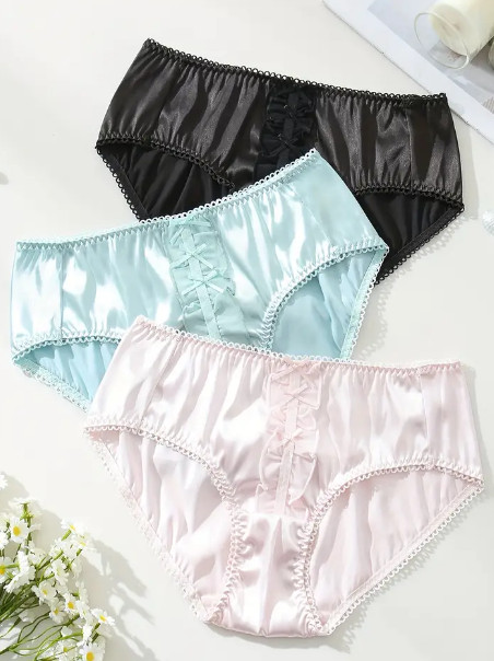 Sweet and Cute Satin Briefs in Pink, Black or Light Blue See description