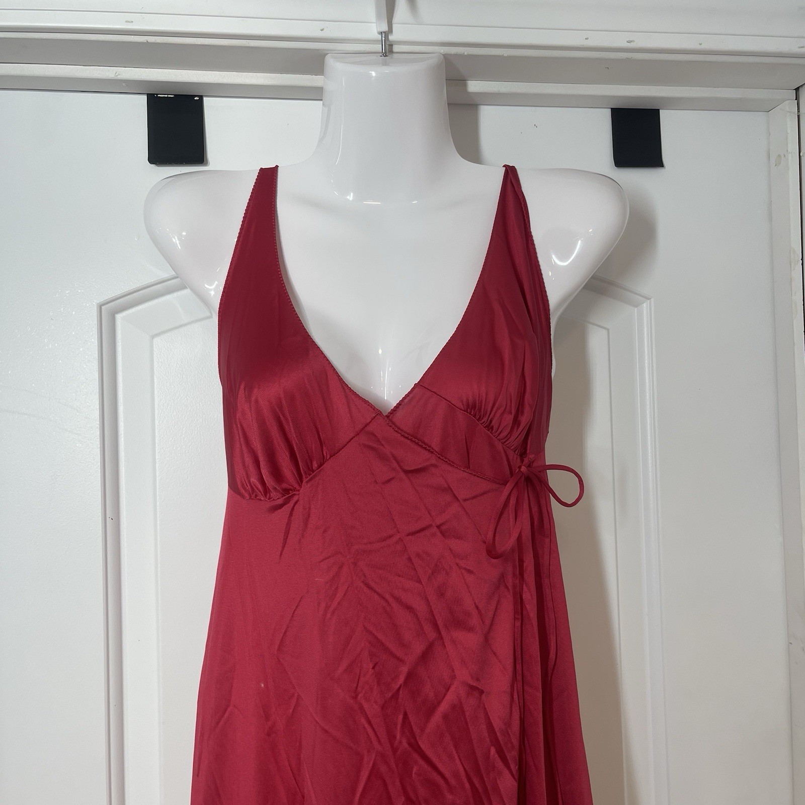 VTG Vanity Fair Negligee Maxi Night Gown Slip Dress Sz 36 Red Sexy Wrap Intimate