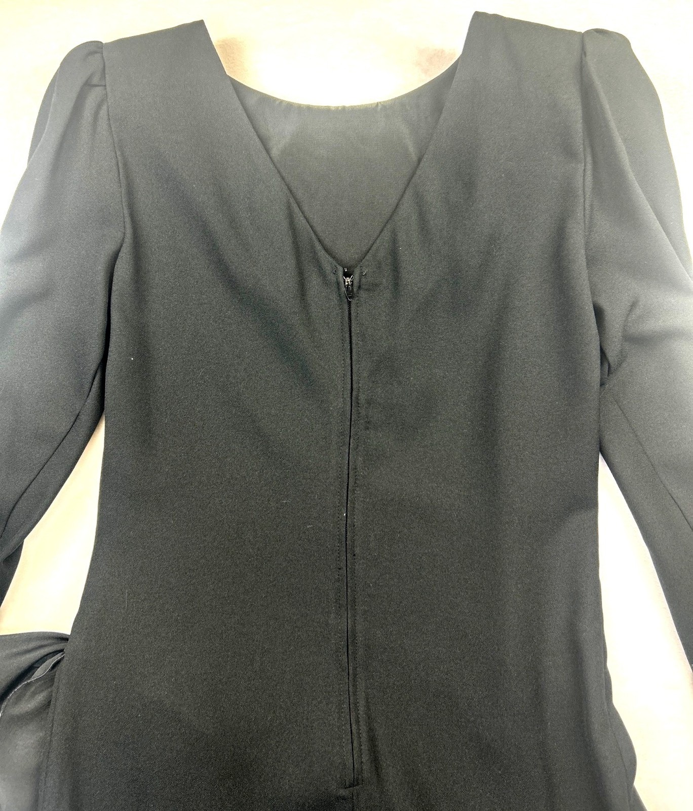 Vintage Huey Waltzer for Darcy Cocktail Dress Sz M Black Ruffles Bow Retro 80s