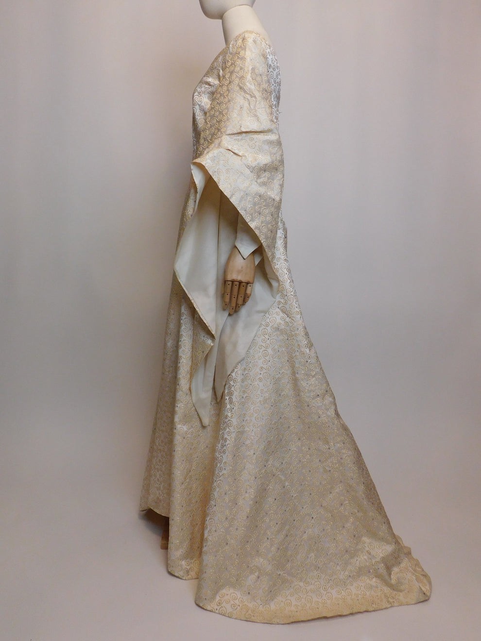 1930s Vintage Spanish Silk Gold Embroidered Medieval Brocade Gown