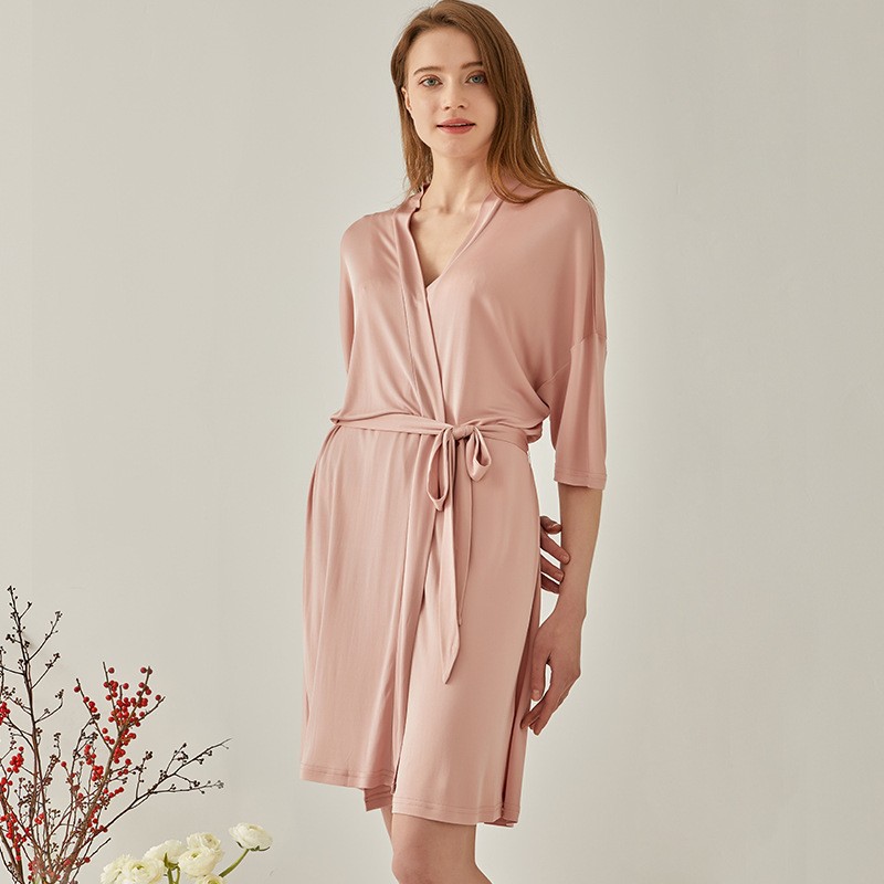 100silk Pajamas Women’s Thin Nightgown V-neck Tie Loungewear Nightdress Bathrobe