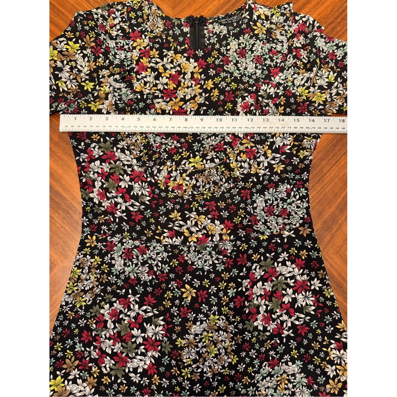 Topshop Floral Ruffle Mini Dress Black Multi Long Sleeve US 4 EU 36