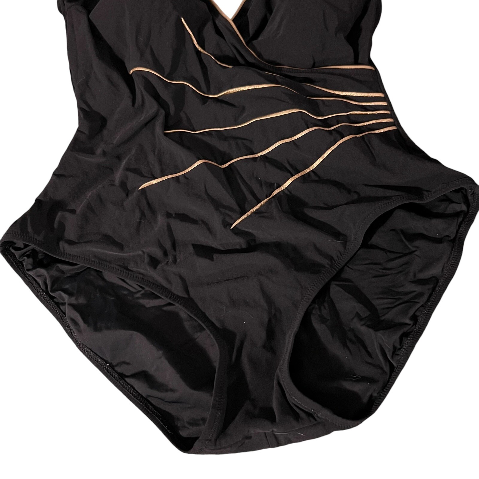 Vintage Gottex Swimsuit Black Gold Sunburst Size 16 Retro 80s Swimwear