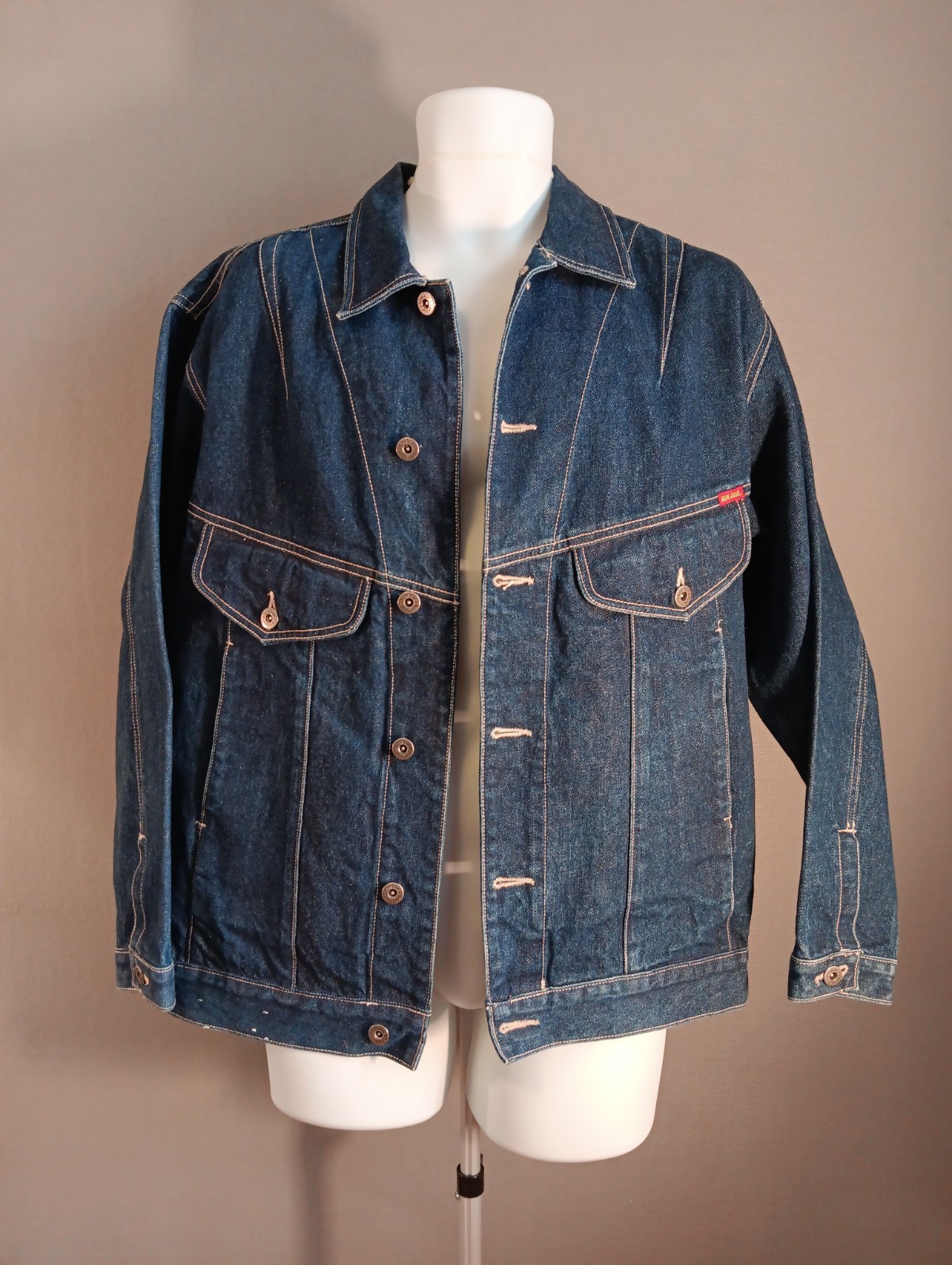 Vintage 80s Jean Jacket Bonjour Jeans Blue Denim Unisex Small S Retro 1980s Vtg