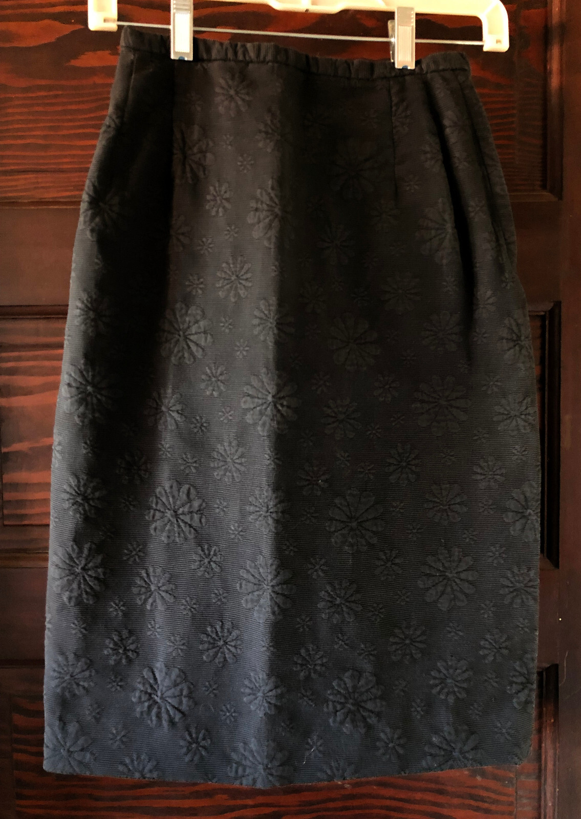 Vintage 60’s Black SPORTEMPOS Pencil Skirt Daisies Aprx S Woven Cotton