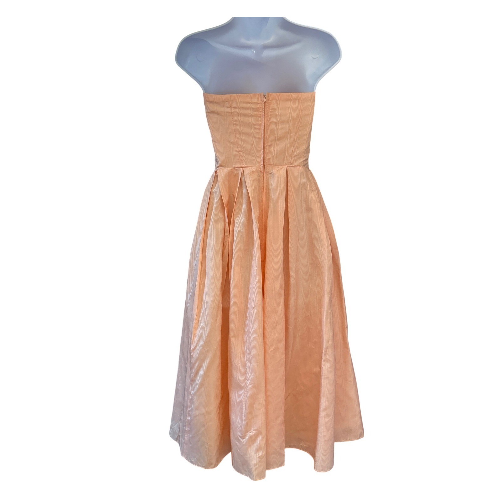 Vintage Pastelcore Strapless Moiré Dress Peach Tea Length Prom Gown 1950s Style