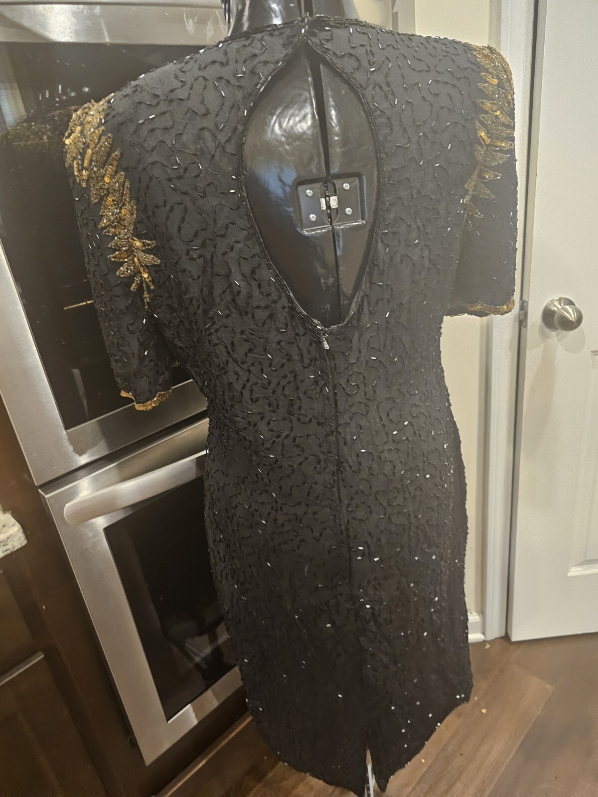 Vintage Black And Gold Beaded Interlude Sequin Cocktail Silk Cocktail Dress…