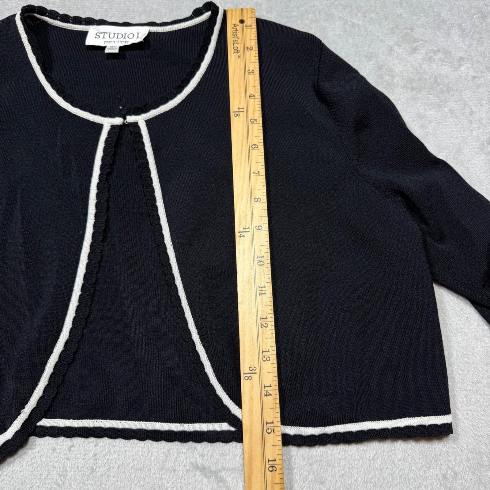 Vintage 90s Black White Dress Cardigan Set Studio I Petite 16P XL Dark Academia