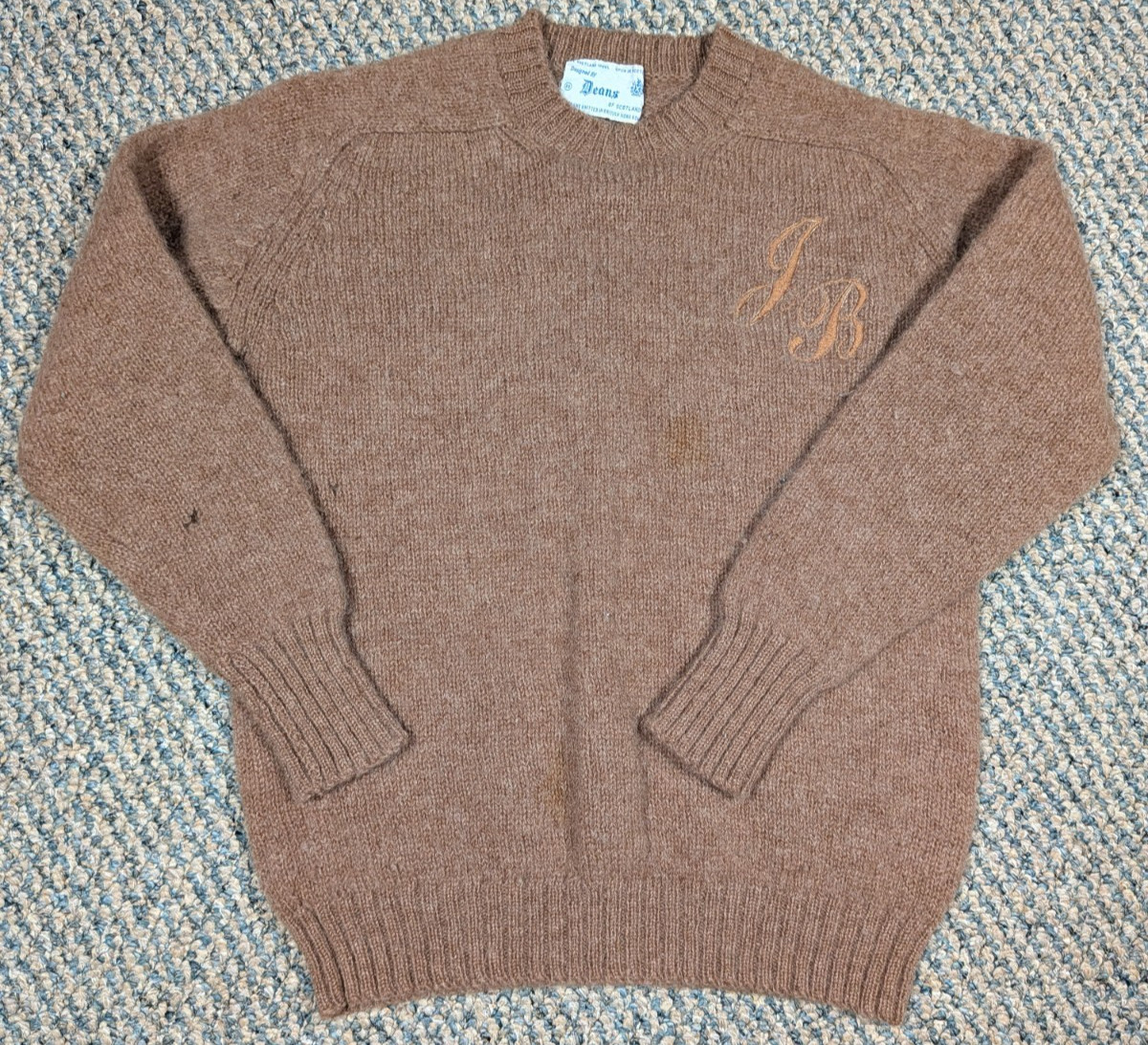 VINTAGE 60s Deans Shetland Wool Sweater Womens Size 38 Brown Monogram JB