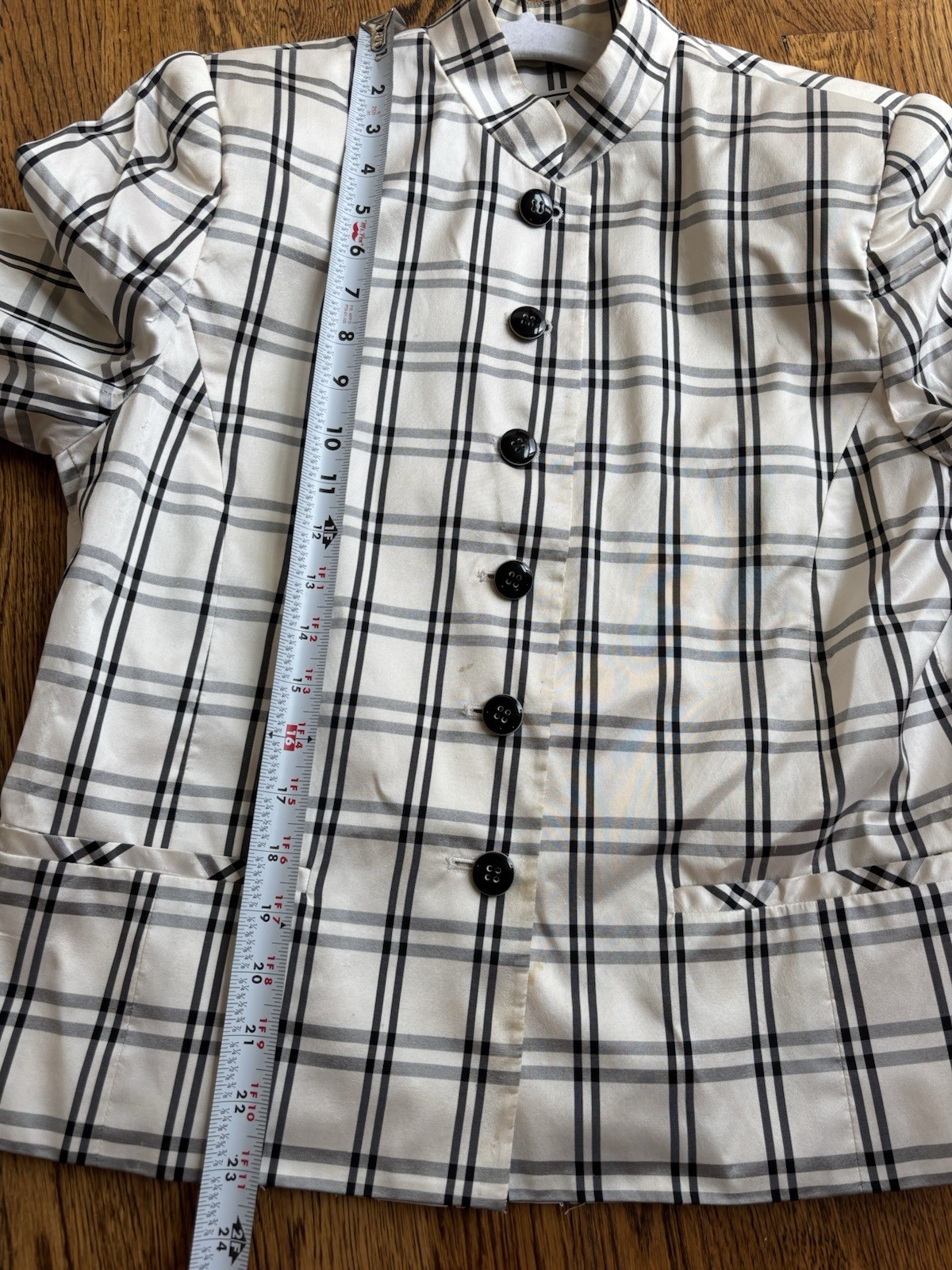 Vintage Carlisle Black White Plaid Blazer 90s Retro Size 8 Button Down