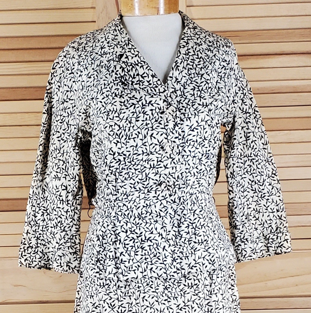 Vtg 40s straight skirt peplum top Size M chest 40 waist 27 textured vines print