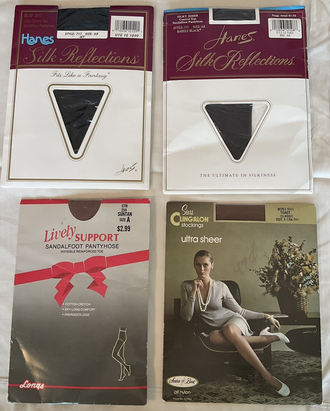 Sears Best Cling-alon Vintage Longs Drugs Hanes Silk Reflections Panty Hose A AB