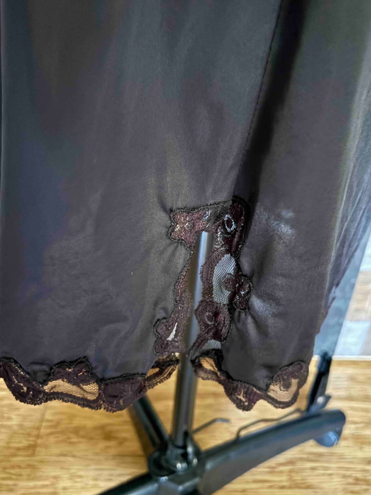 Vintage Black Nylon Half Slip Avian Large ILGWU USA Lace Trim Goth Cottage