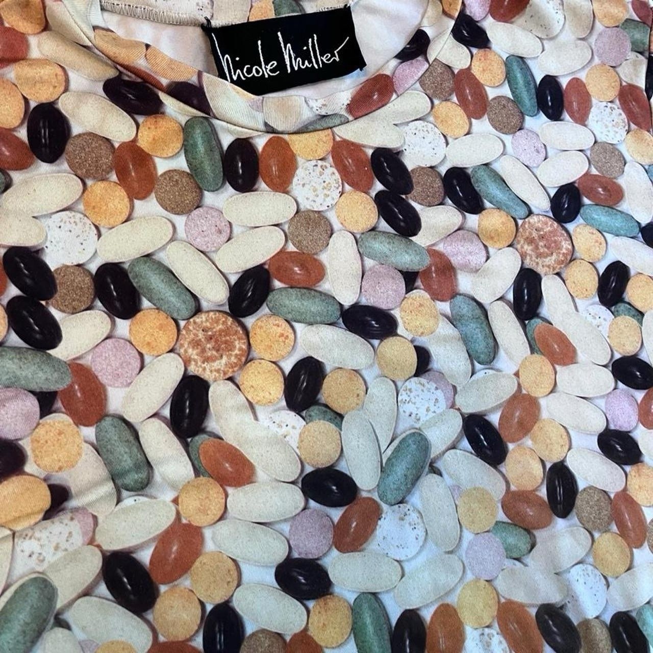 NICOLE MILLER • 1990s RARE VINTAGE GRUNGE STRETCHY VITAMIN PHOTO PRINT BODYSUIT