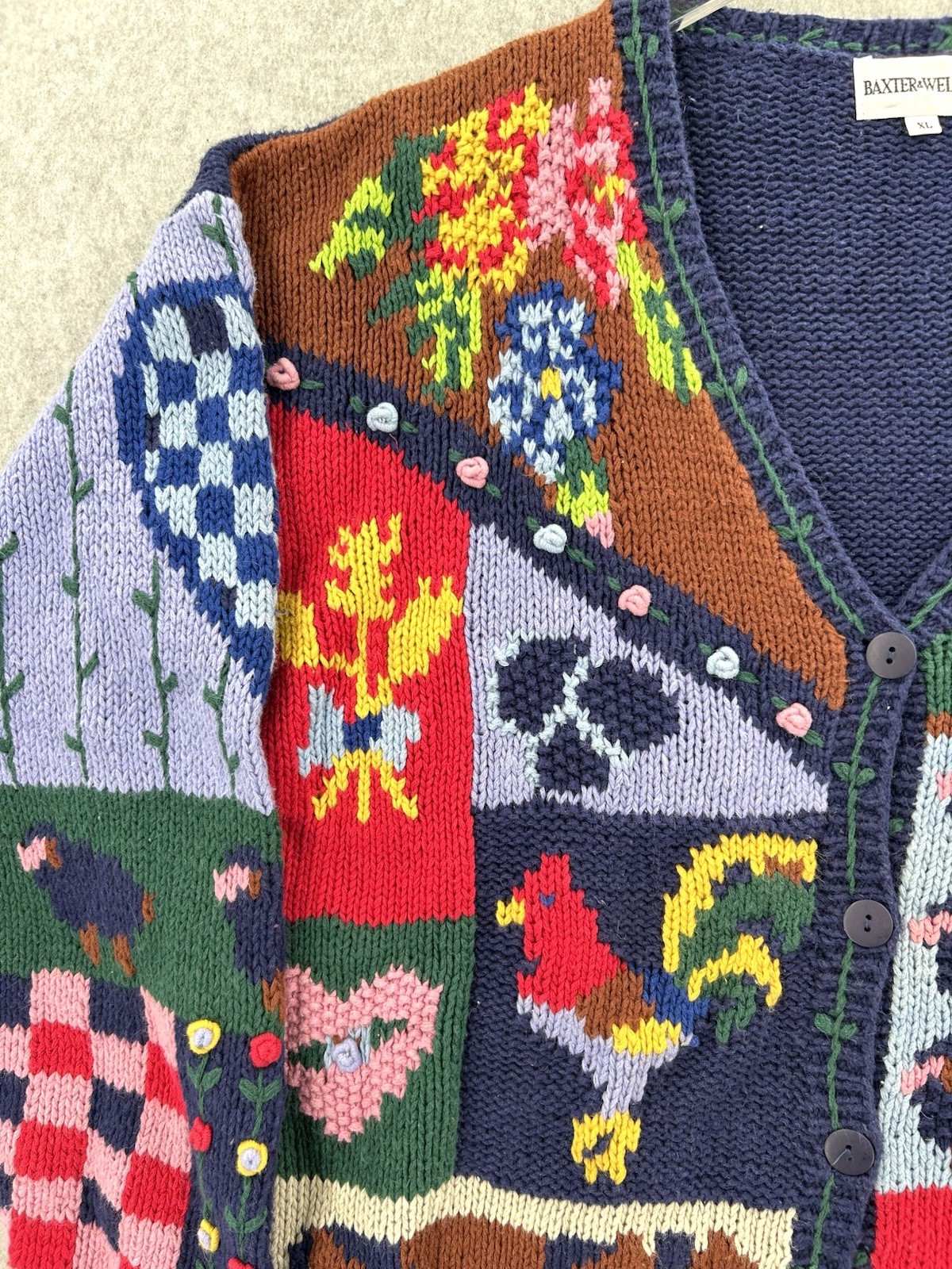 NEW Vtg Cardigan Sweater Large Barn Farm Animal Cow Knit Cardigan Size XL NWT