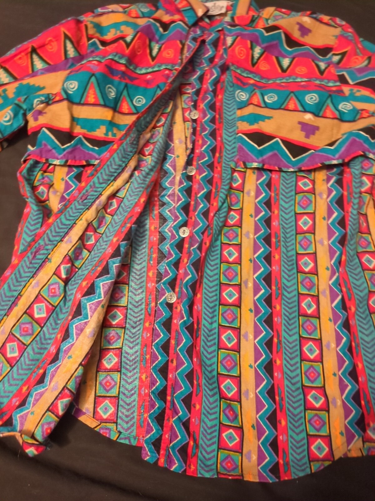 Vintage 80s RODEO Western Wear Womens L Southwestern Aztec Yoke Cotton Shirt