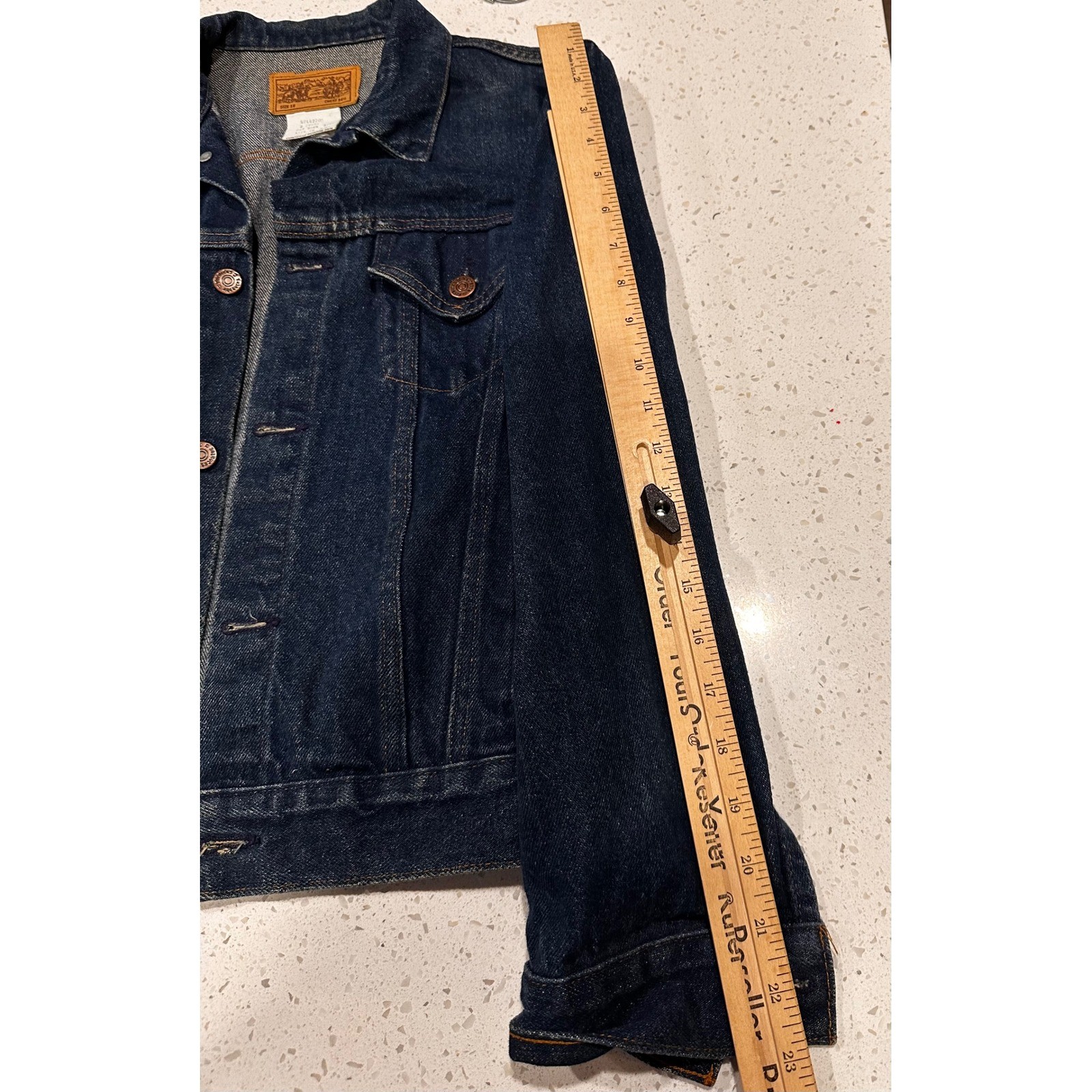 Vintage 1970s Sears Roebucks Denim Trucker Jacket USA Dark Wash Size 18 read