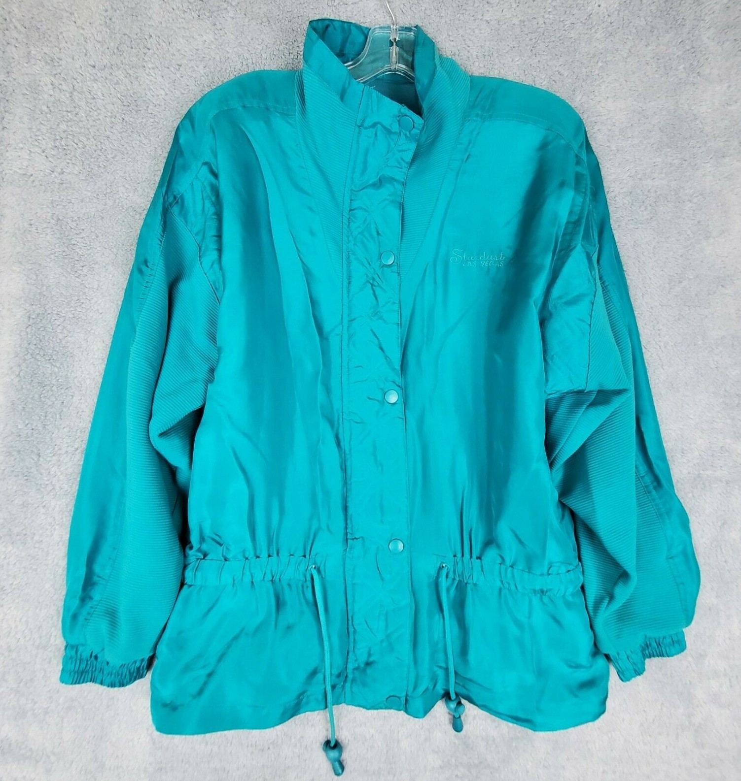 NWT LAVON Jacket Size Sm Blue 90s Las Vegas Stardust 100% Silk Mock Neck Parka