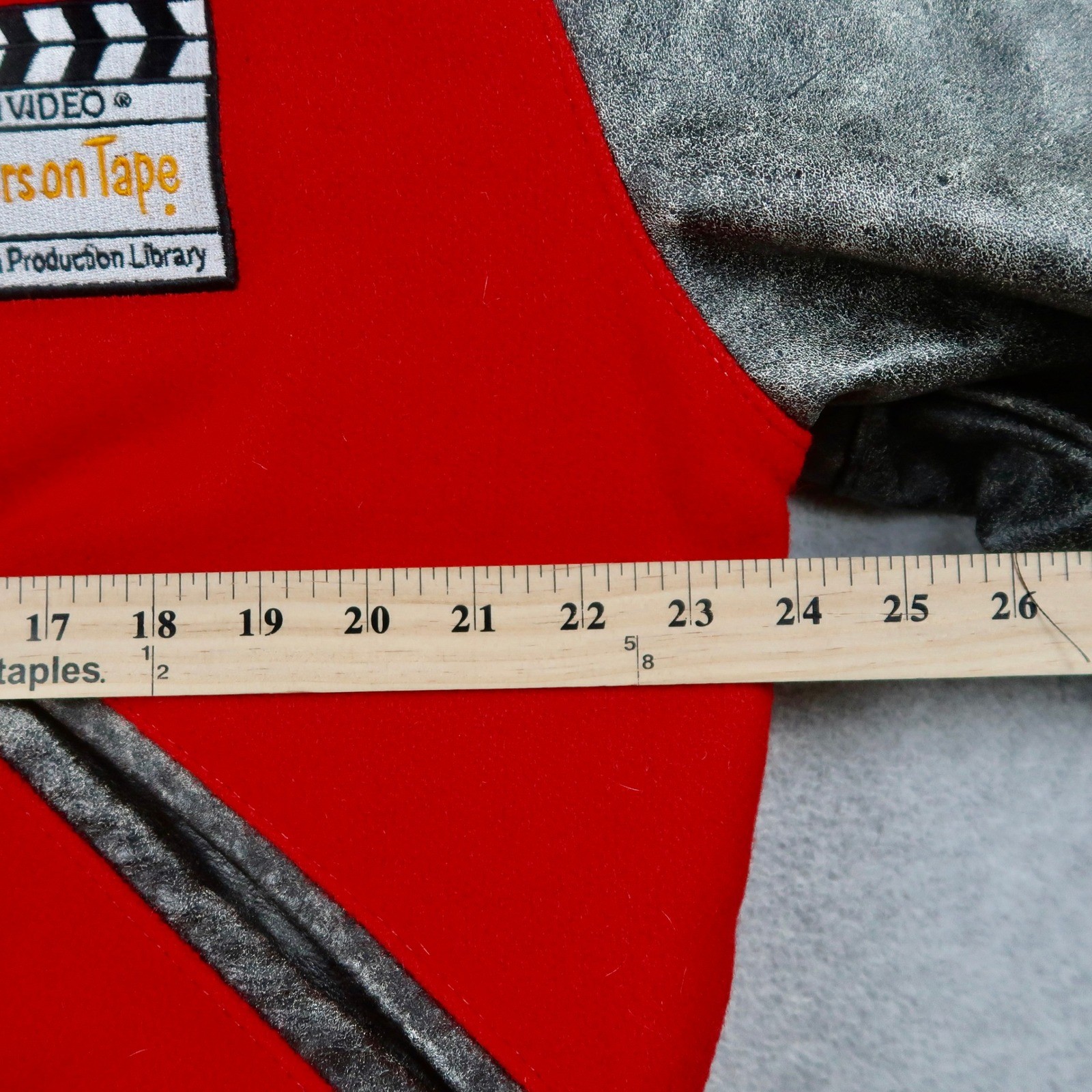 Vintage 90s Varsity Jacket Red Wool Trailers on Tape Hollywood USA Kim Small S