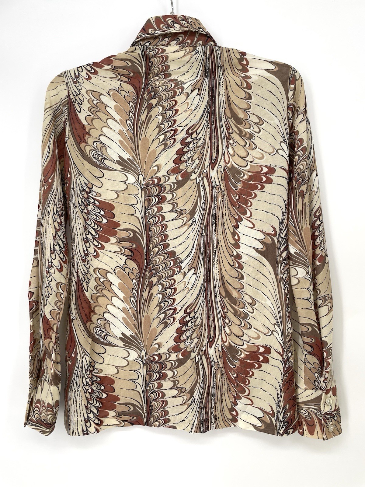 Vintage 1970s Disco Psychedelic Feather Swirls Hippie Retro Shirt Top small