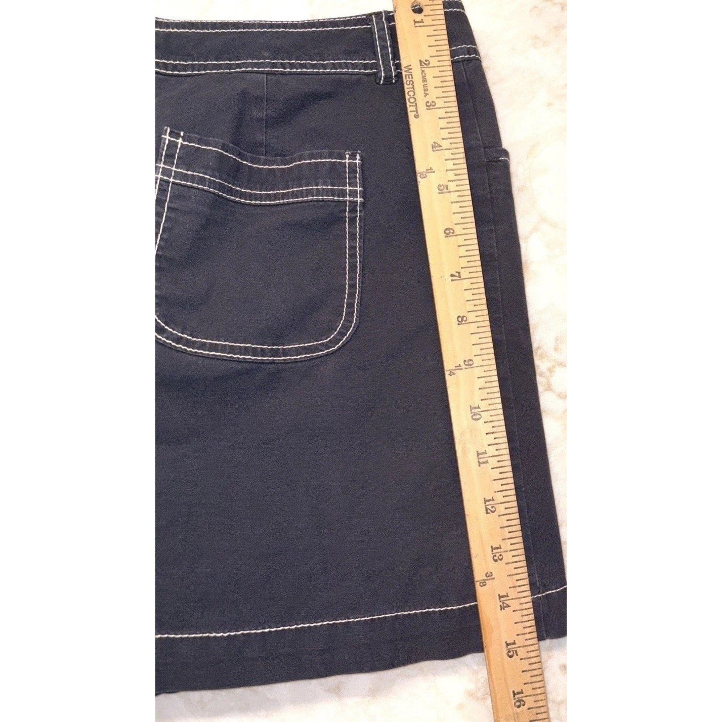 Vintage Dockers Denim Mini Skirt Size 8 Black Contrast Stitching Pockets Y2K