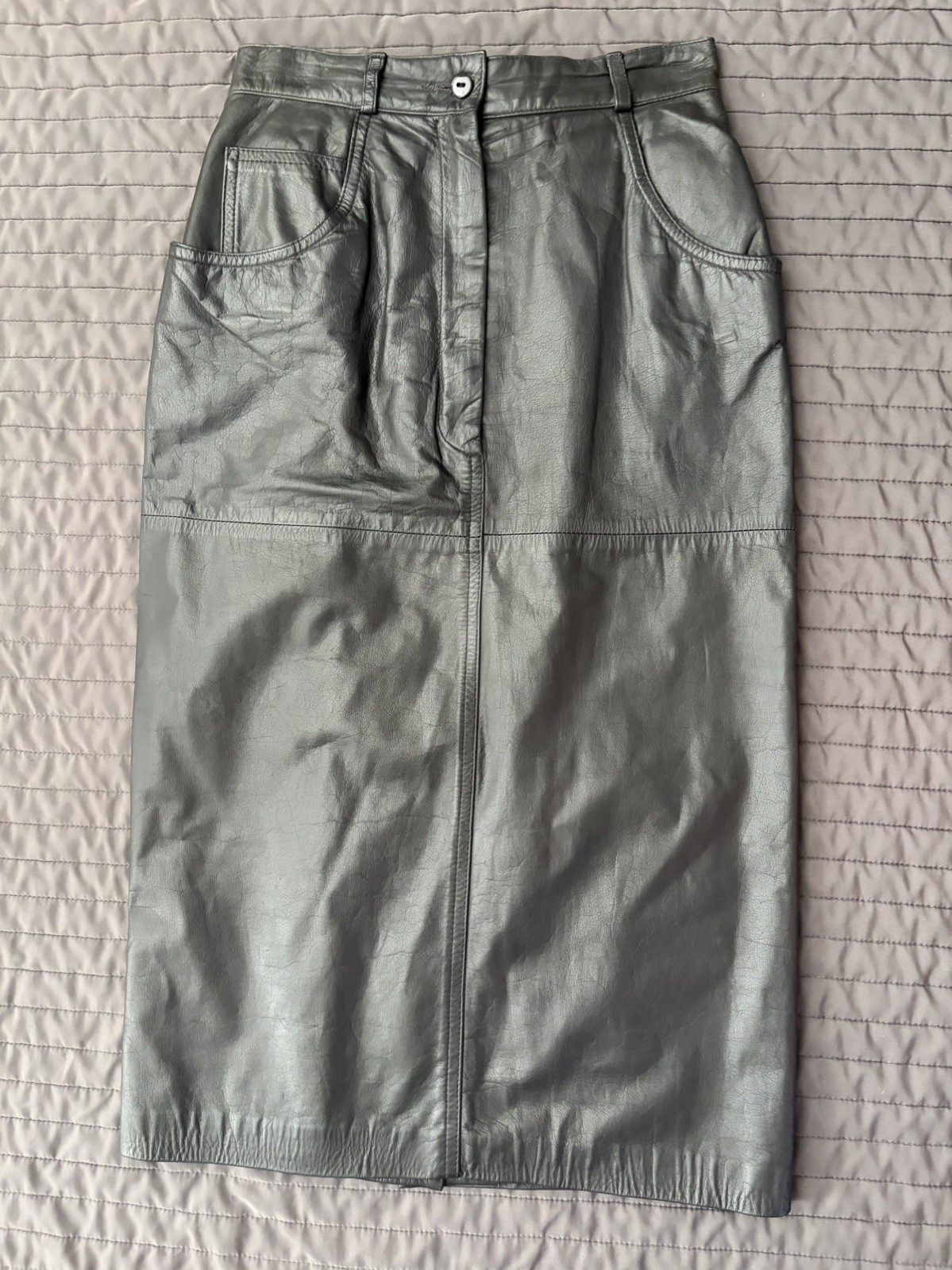 Vintage 80S Cj Todd Saks Fifth Gray Retro Pencil Mid Leather Skirt Edgy Grunge