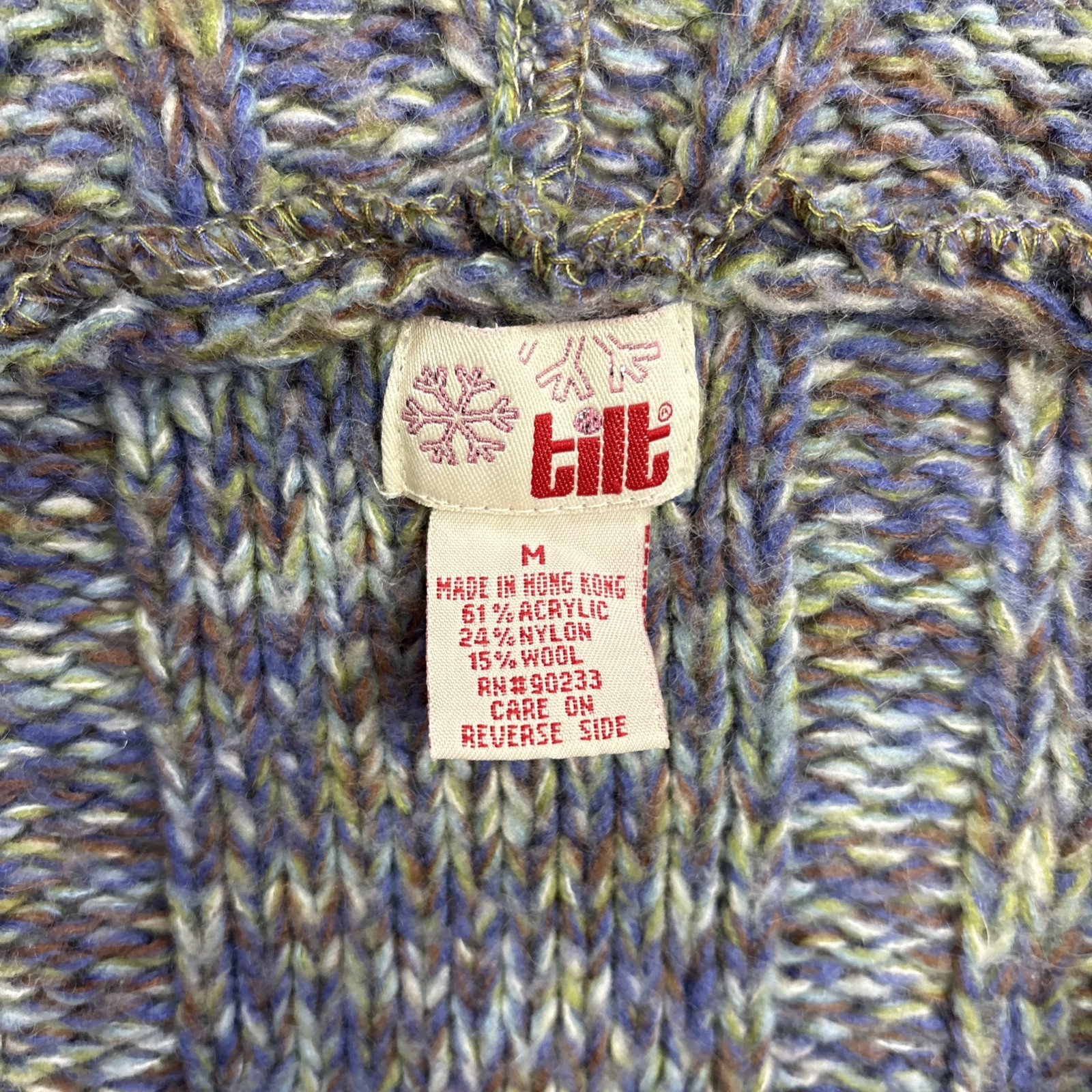 Vintage TILT Knit Zip Up Hoodie Sweater Sz M Cottagecore Blue Purple 90s Y2k