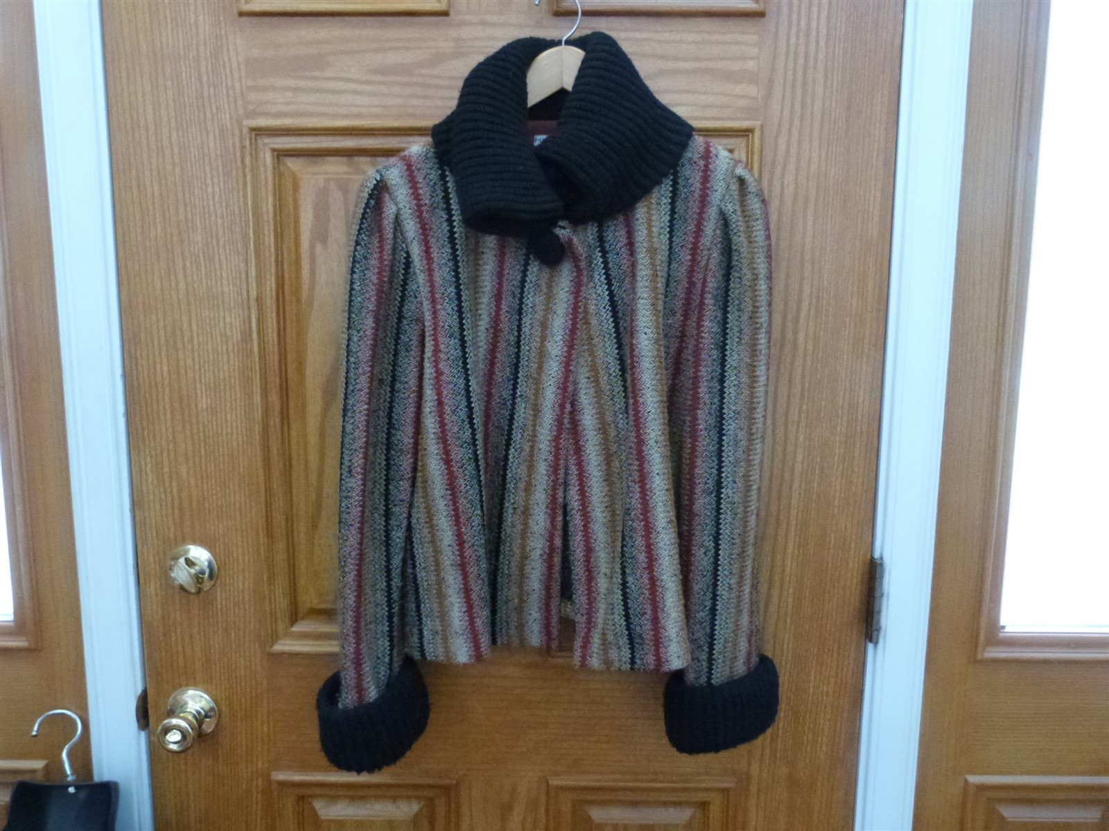 VTG 1980s 1 button Jacket cardigan sweater multicolor band collar Phyllis Sues M