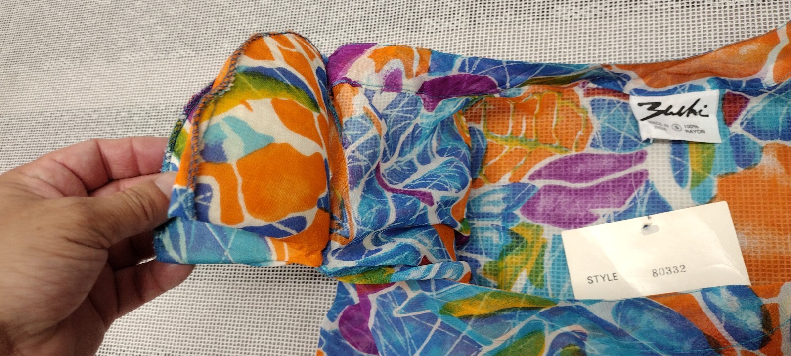 Vintage Sheer Midi Orange Dress Blue Rayon Sundress Sleeve Flowy S/M New 90s Tag