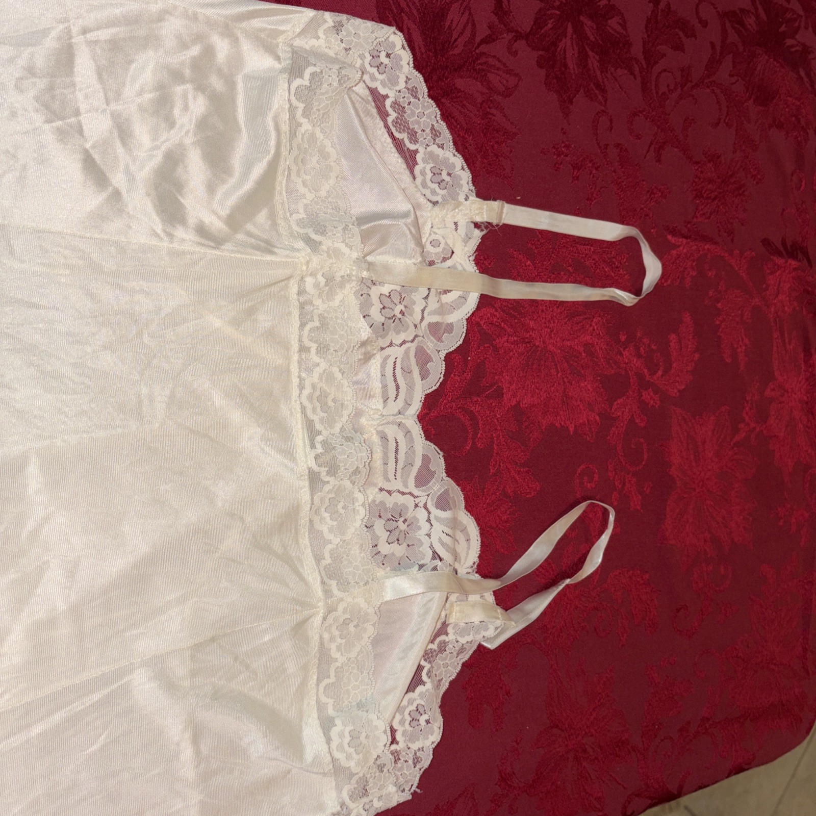 PERFECTFORM VTG SEXY Cream LACY SLIPPERY NYLON FULL LENGTH Slip Sz 38
