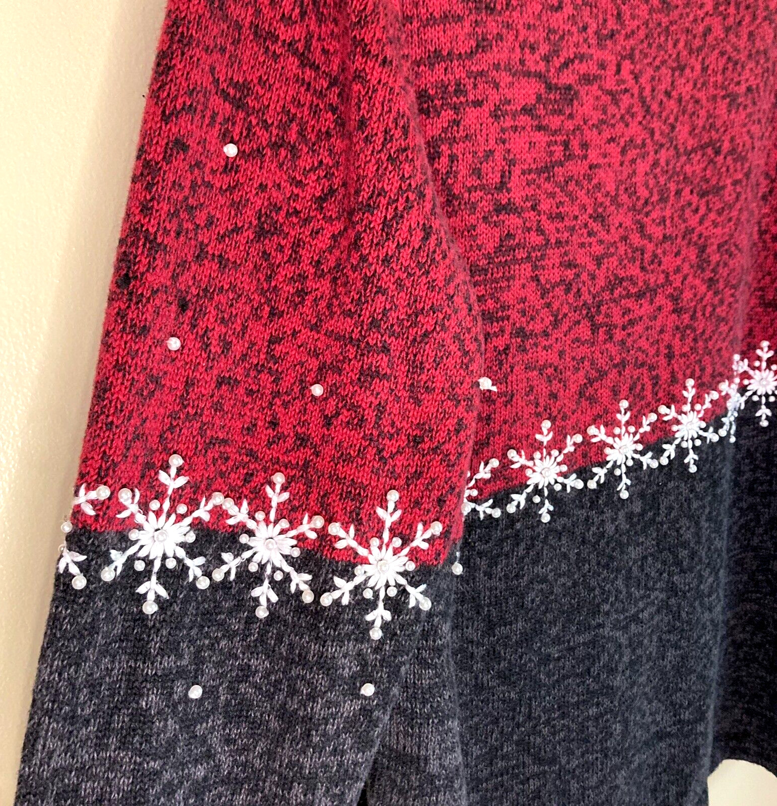 Mandal Bay Christmas Sweater Party Knit Top Snowman SnowFlakes Beaded Size XL