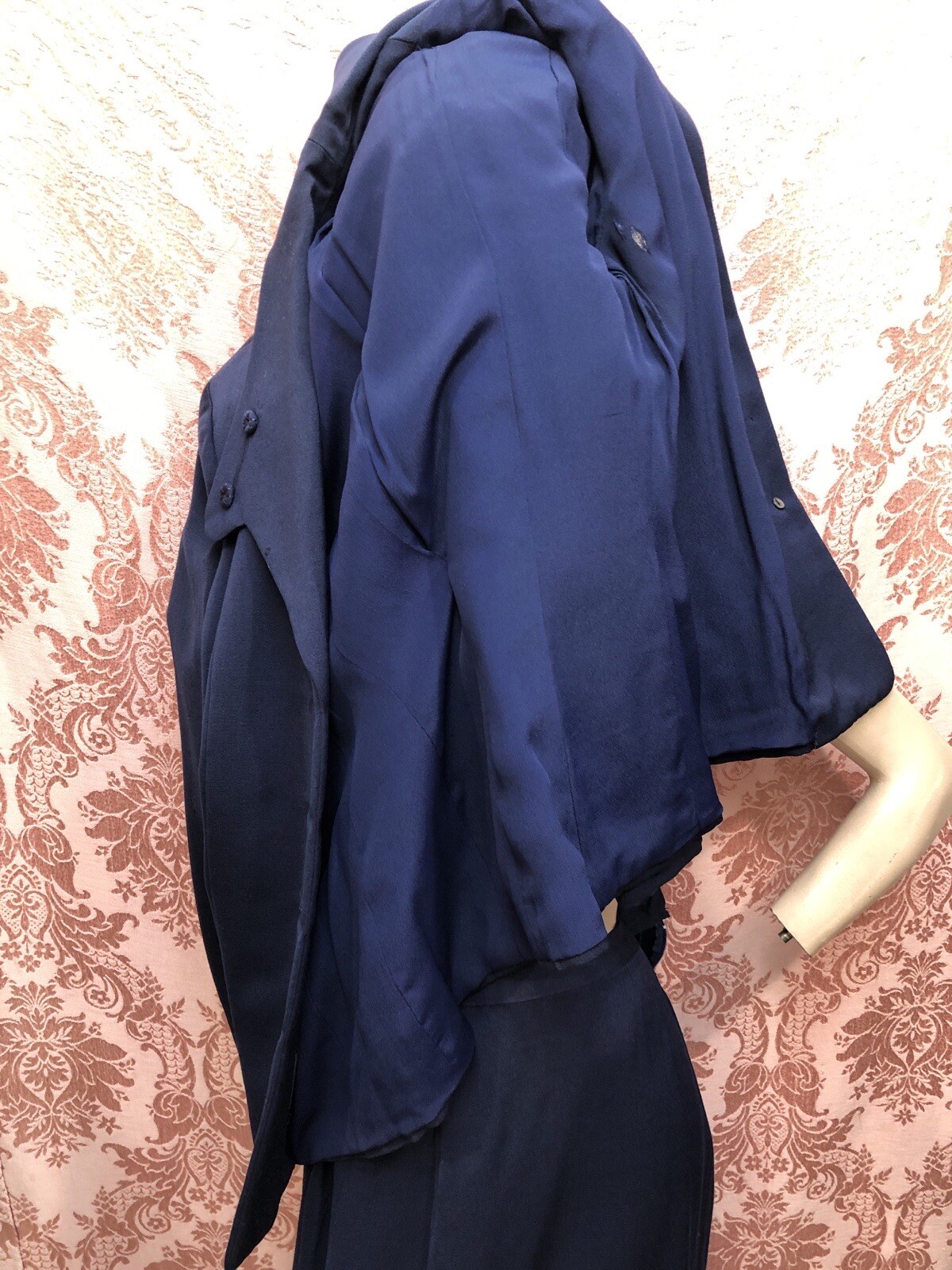 VTG 1940s SWING-TOWN Navy Blue GABARDINE Tailored Suit w/DONUT BUTTONS Sz-Med