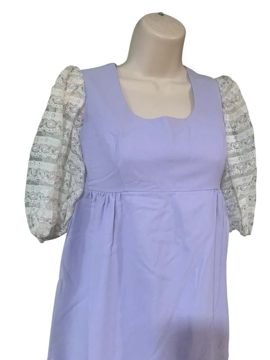 Vntg 60’s empire waisted regency lace puff sleeved lavender maxi dress sz xs