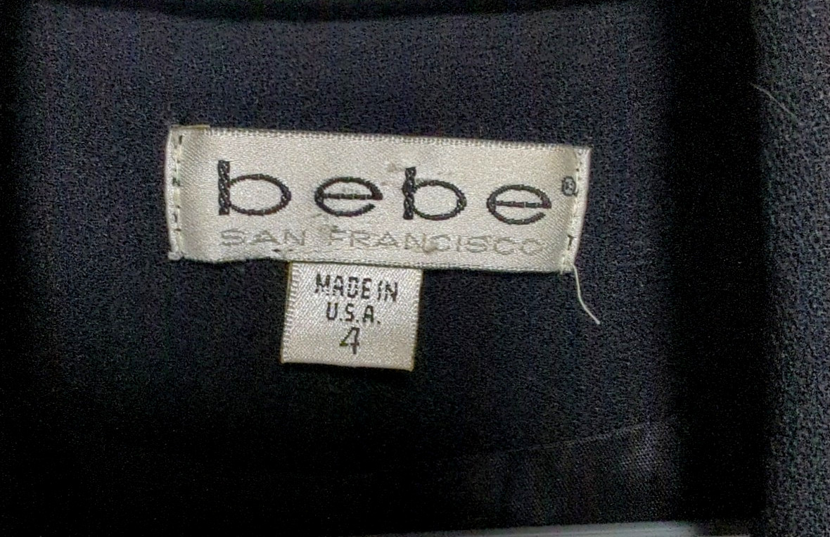 Vintage Bebe Black Crepe Coat Dress Size 4 Professional 90s Y2K Corpcore
