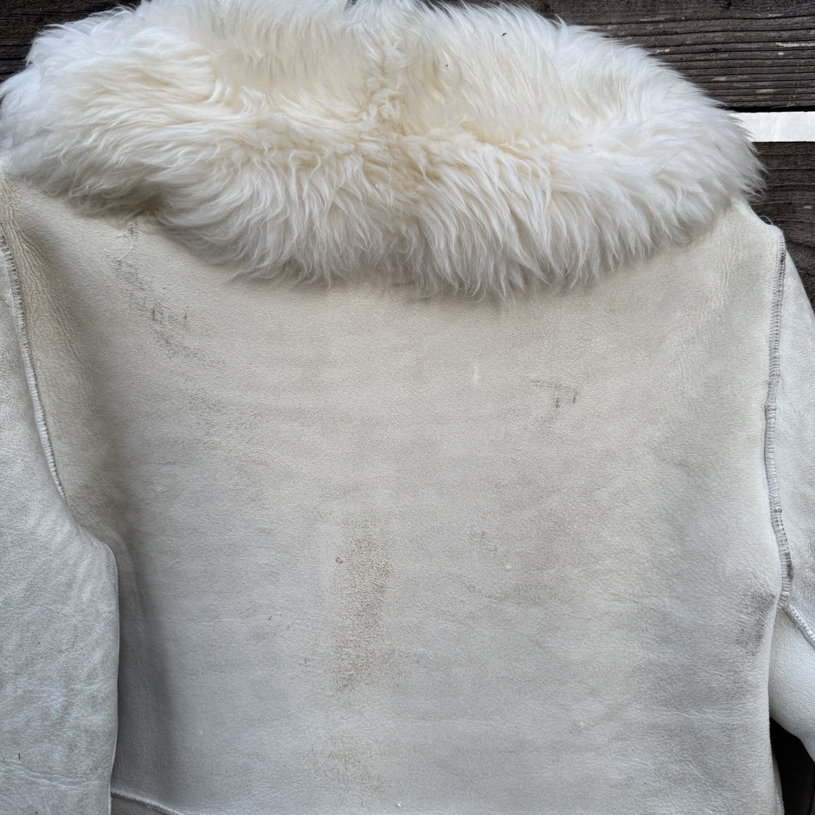 Vintage SuedeLamb by Lawrence Shearling Coat Lamb Fur Trim Cream Suede Jacket S