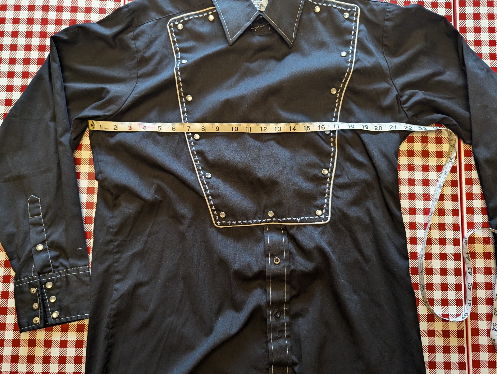 Vintage Panhandle Slim Western Bib Front Shirt Mens L Black Pearl Snap USA 80s