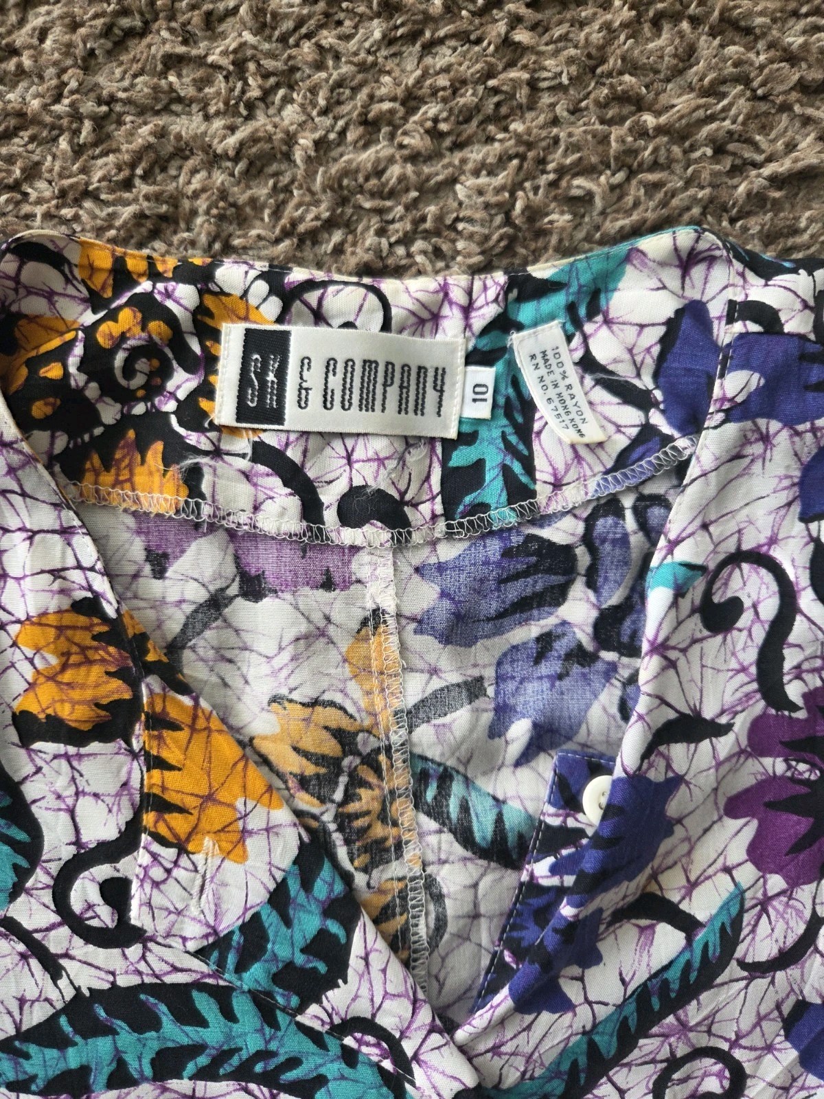 SK & Company Womens White Purple Floral 2 Piece Blouse Top Skirt Set Size 10