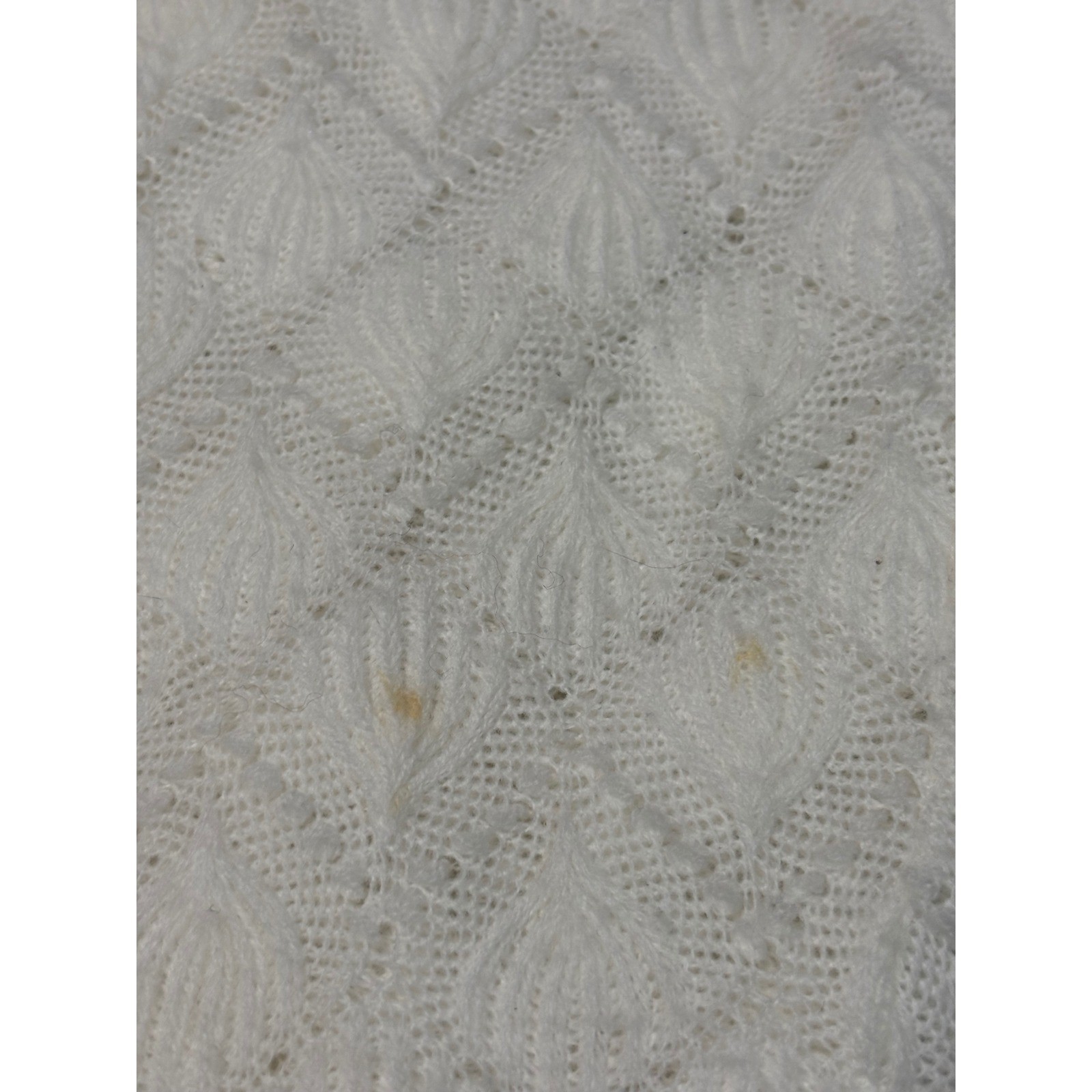 Vintage Barbara Lee White Pointelle Knit Cardigan Open Front Lace Trim Japan