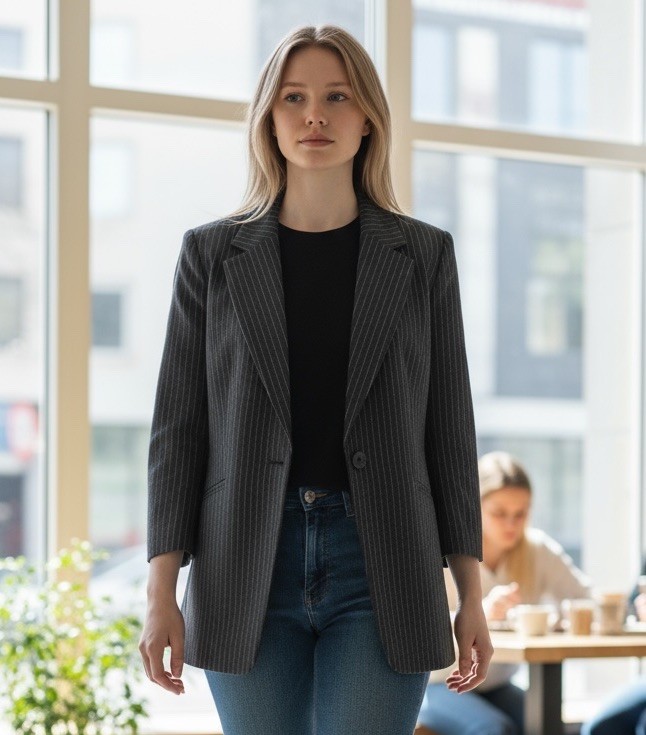 Vintage 90s Armani Collezioni Black White Pinstripe Single Button Blazer Size 12