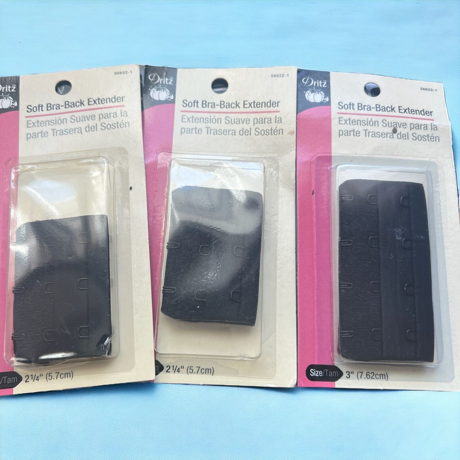 Lot of 3 Vintage Dritz Soft Bra Back Extenders Black 2 are 2 1/4″ 1 is 3″ NEW