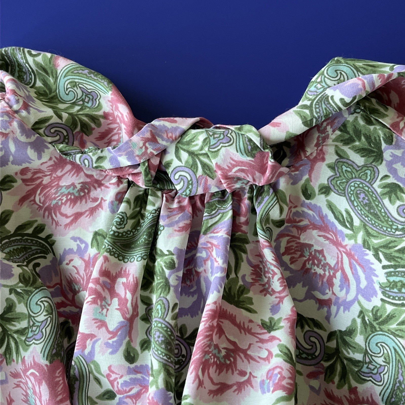 VINTAGE E.D. MICHAEL BELTED FLORAL Paisley RAYON DRESS SIZE 5-6 Padded Shoulders