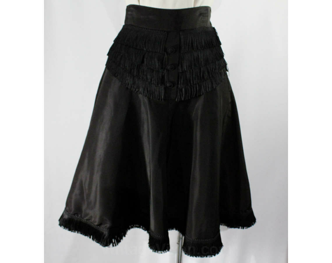 Size 2 1940s Cigarette Girl Style Black Skirt Flared Taffeta Fringe Small Pin Up