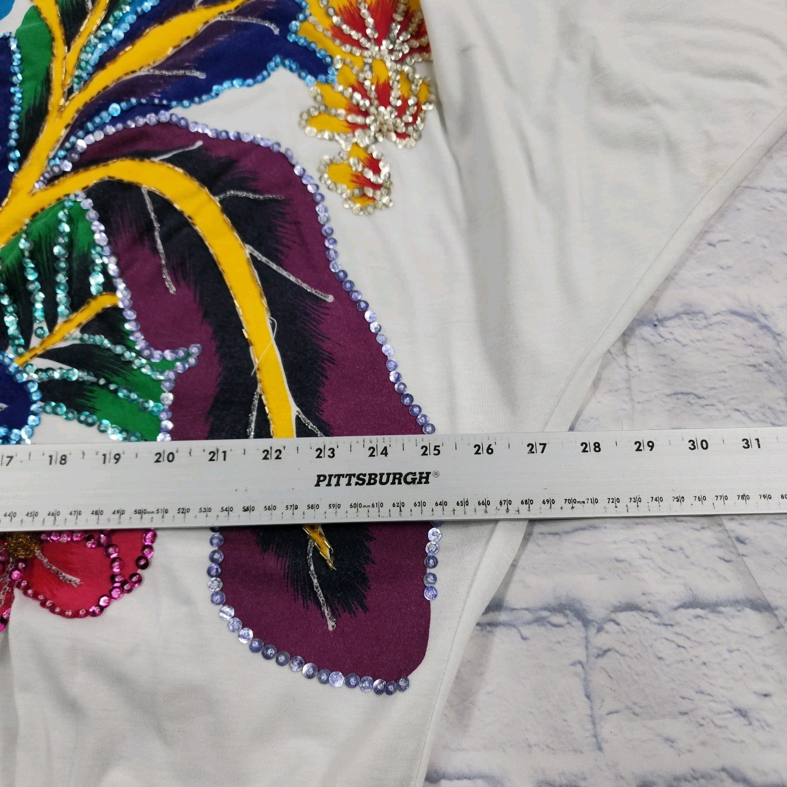 Bonnie Boerer Top WOMENS 2X Floral Sequins Shirt Beaded Retro VINTAGE 90s White